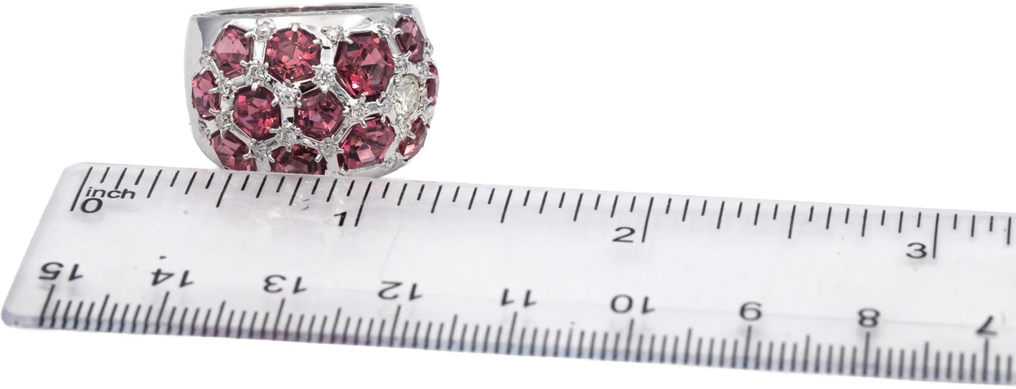 RARE UNIQUE 18k White Gold Tourmaline & Diamond Cocktail Ring 4.65CTW Size 7