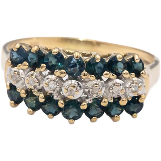 14k Yellow Gold Round Blue Sapphire & Diamond Cocktail Ring 0.80CT Size 7