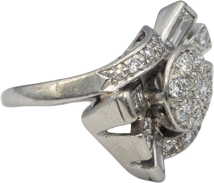 Vintage Antique Platinum VS Round and Emerald Cut Diamond Ring 1.0CT Size 4.5