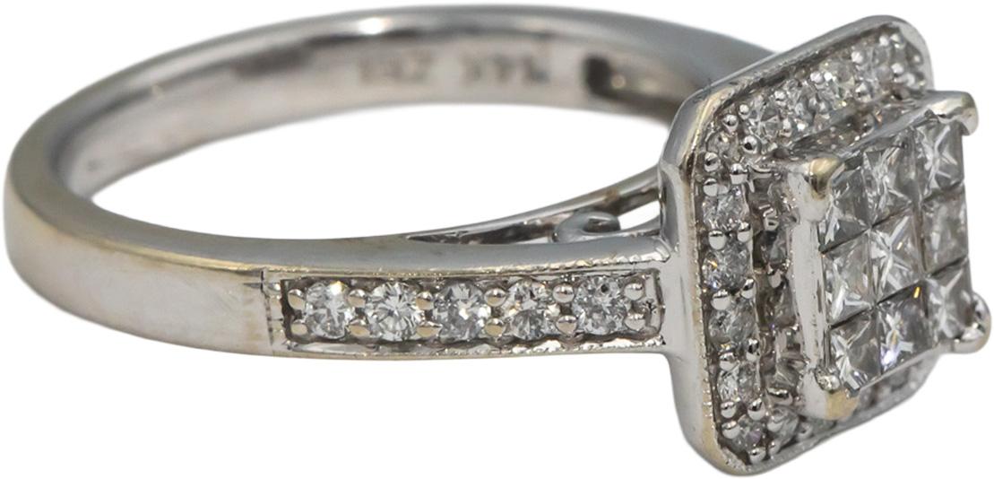 14k White Gold Princess and Round Diamond Cluster Cocktail Ring 0.60CT Size 7