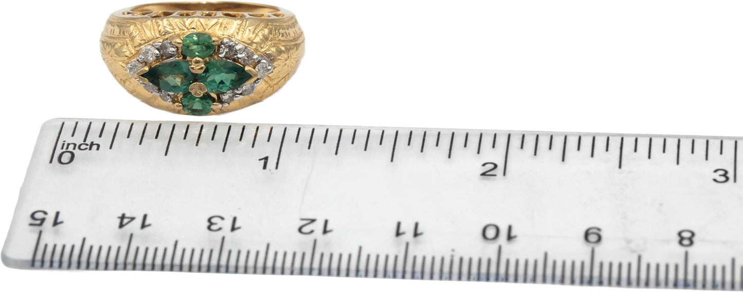 Vintage 14k Yellow Gold Diamond & Green Topaz Cocktail Ring 1.20CTW Size 7