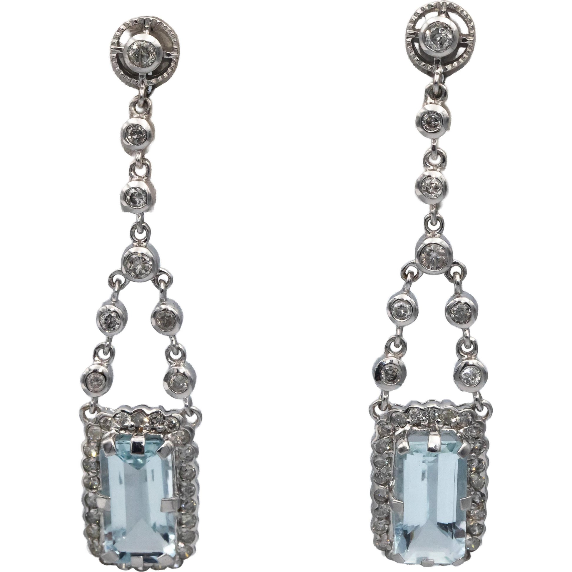 18k White Gold Diamond & Aquamarine Drop Dangle Earrings 3.75CTW