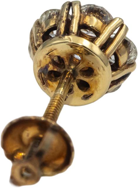 14k Yellow Gold Round Diamond Cluster Flower Stud Screw Back Earrings 1.23CT