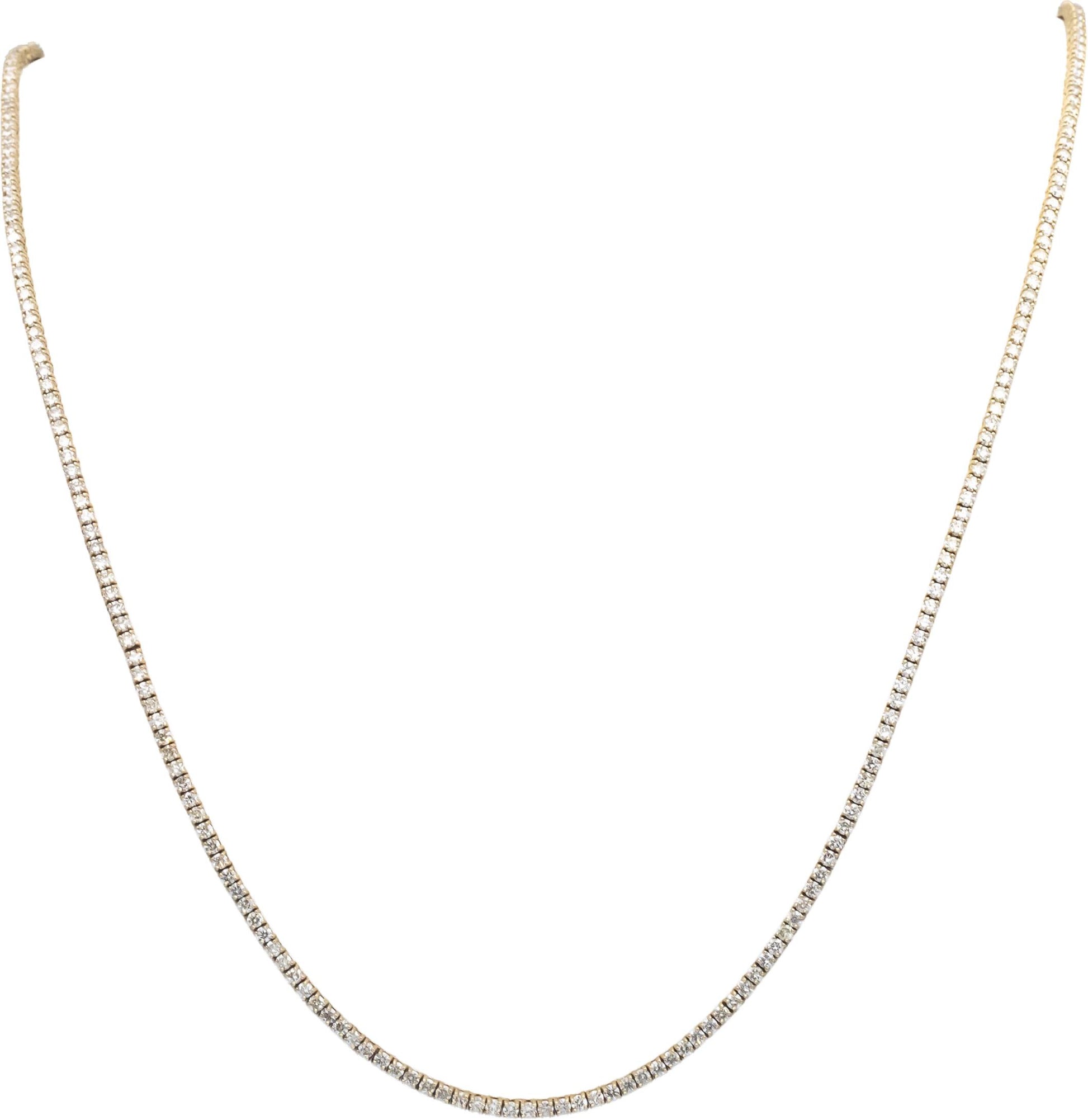 10k Yellow Gold Round Diamond Tennis Necklace 10.45CT