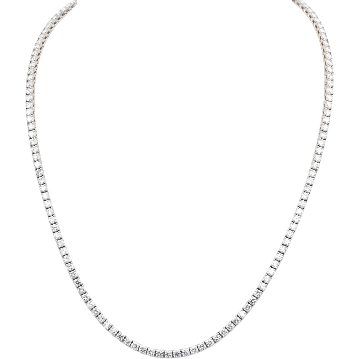18k White Gold Round Diamond Tennis Necklace 10.70CT