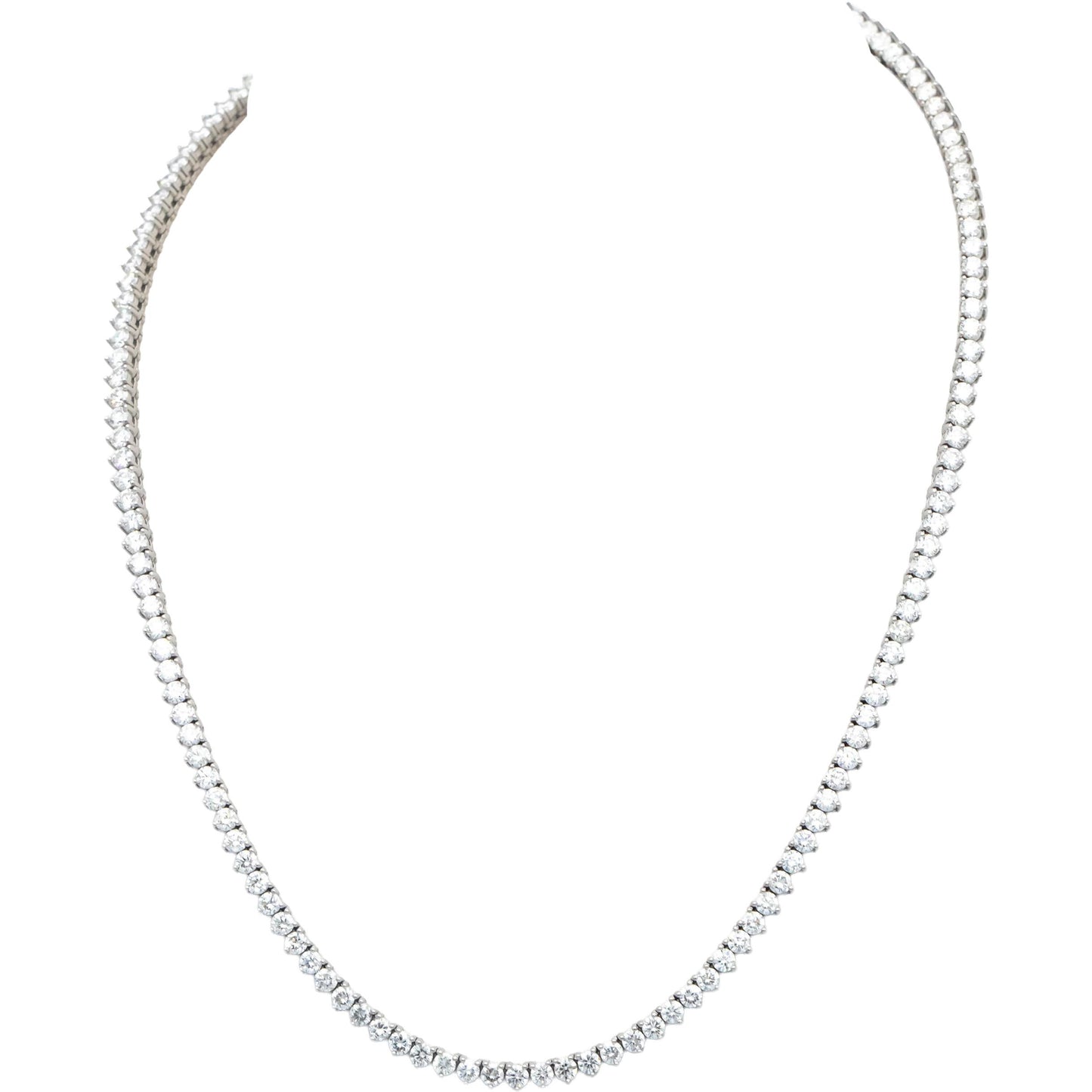 14k White Gold Round Three Prong Set Diamond Tennis Necklace 11.82CT
