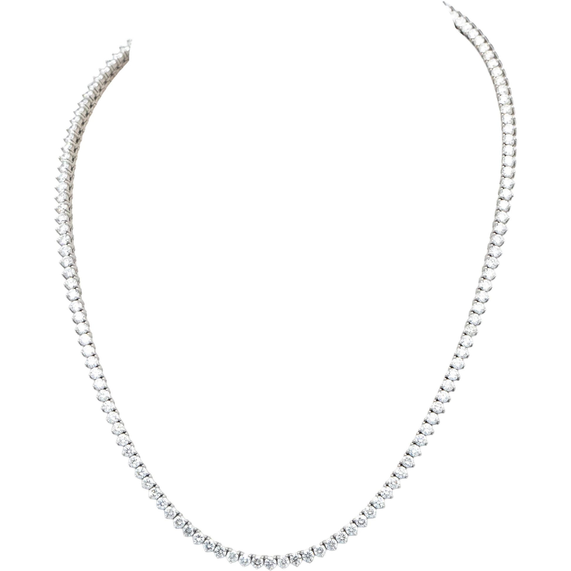 14k White Gold Round Three Prong Set Diamond Tennis Necklace 11.82CT