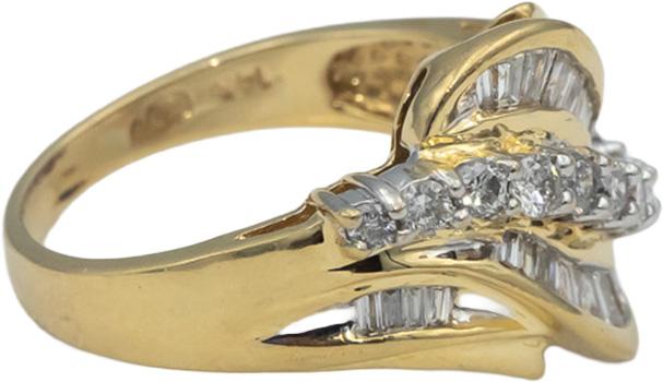 14k Yellow Gold Round & Baguette Cut Diamond Cocktail Ring 0.75CT Size 7