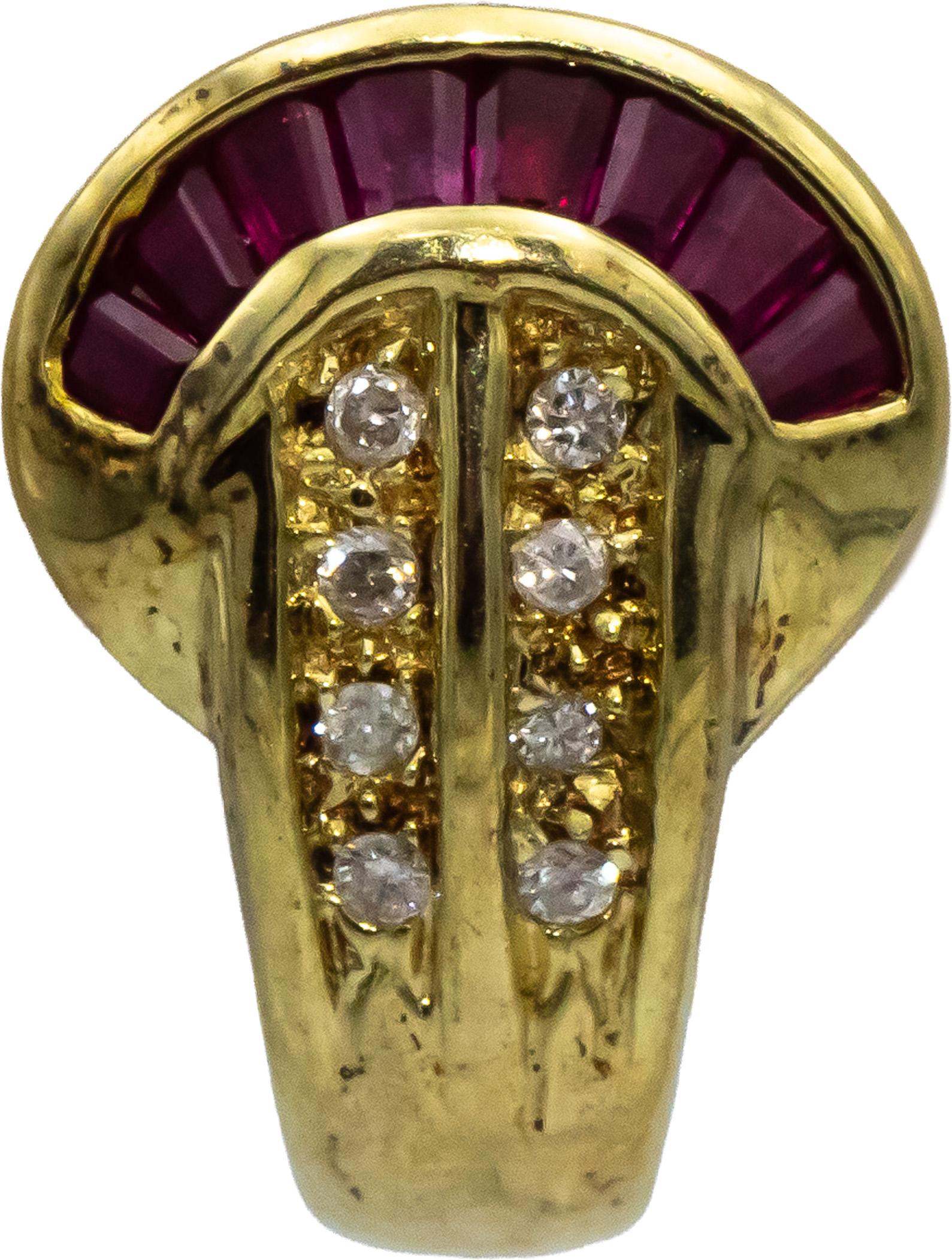 14k Yellow Gold Round Diamond Baguette Cut Ruby Dangle Earrings 0.90CTW