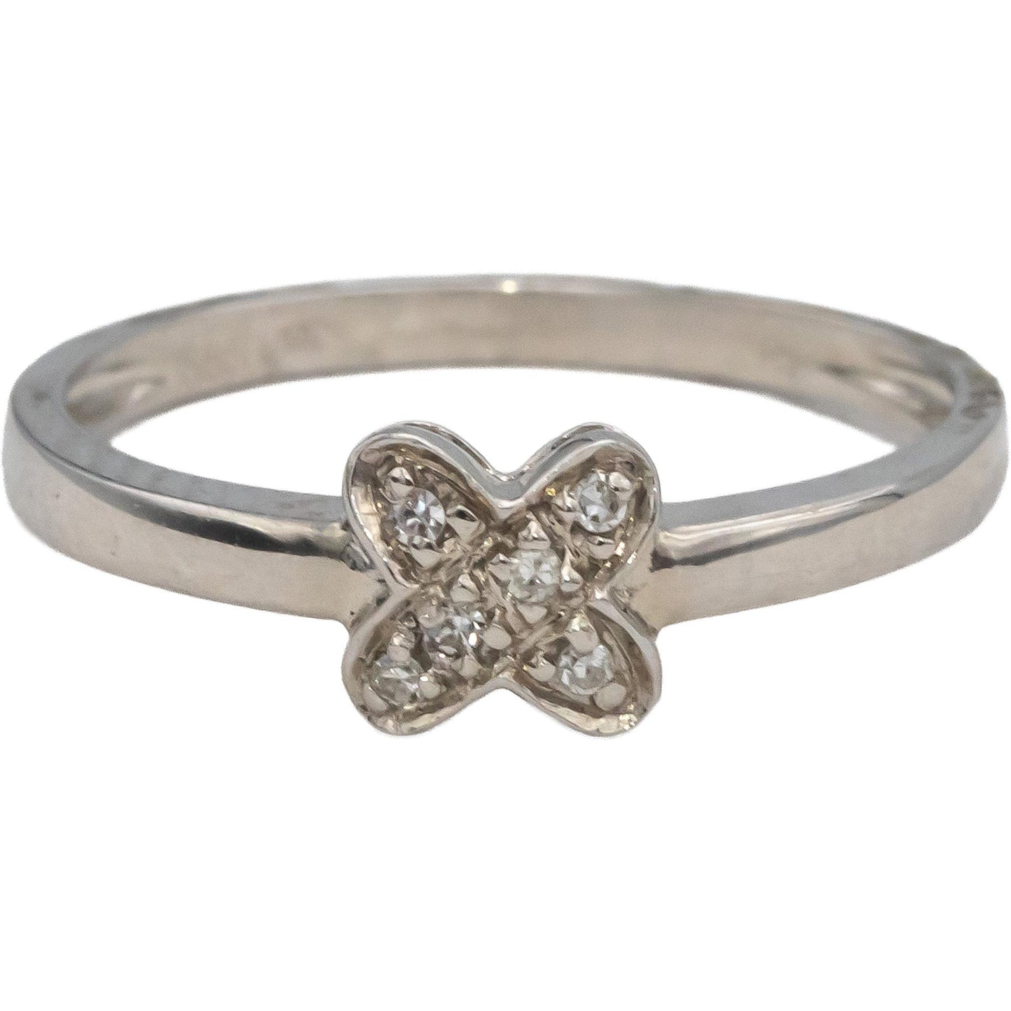 14k White Gold Round Diamond "X" Band Ring 0.03CT Size 6.25