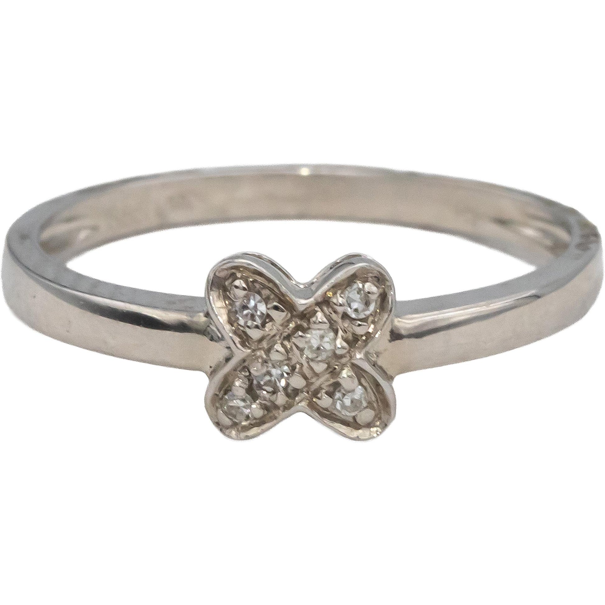 14k White Gold Round Diamond "X" Band Ring 0.03CT Size 6.25