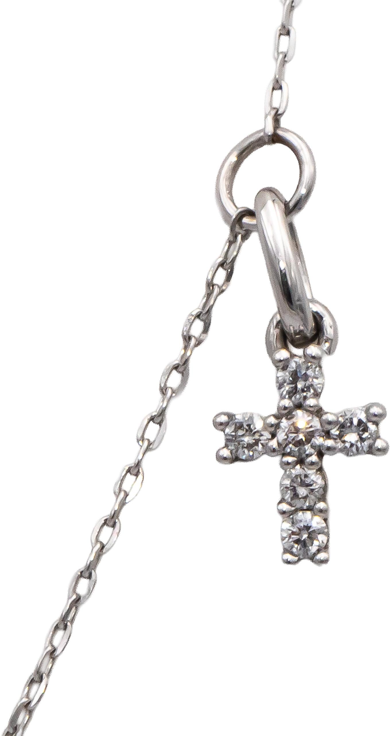 10k White Gold Round Diamond By The Yard Cross Dangle Necklace 0.34CT