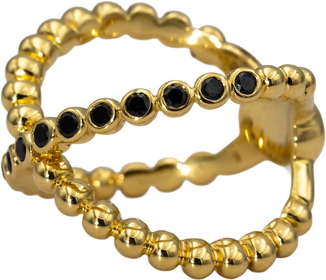 LAGOS 18k Yellow Gold Round Black Diamond Caviar Gold X Ring 0.30CT Size 6