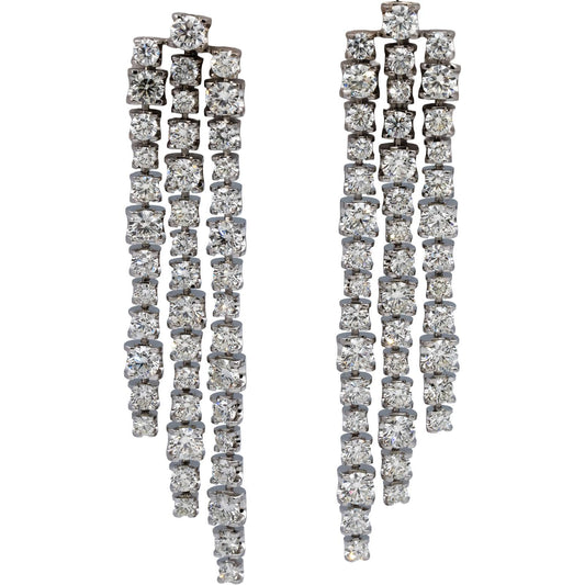 18k White Gold VS Round Diamond Drop Dangle Tassel Earrings 13.44CT