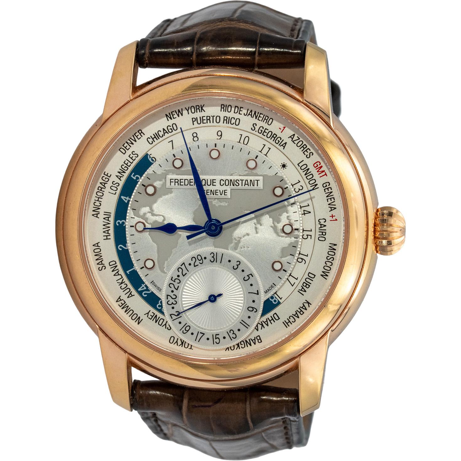 FREDERIQUE CONSTANT 18k Rose Gold Plated Classics Worldtimer Watch FC-718WM4H4