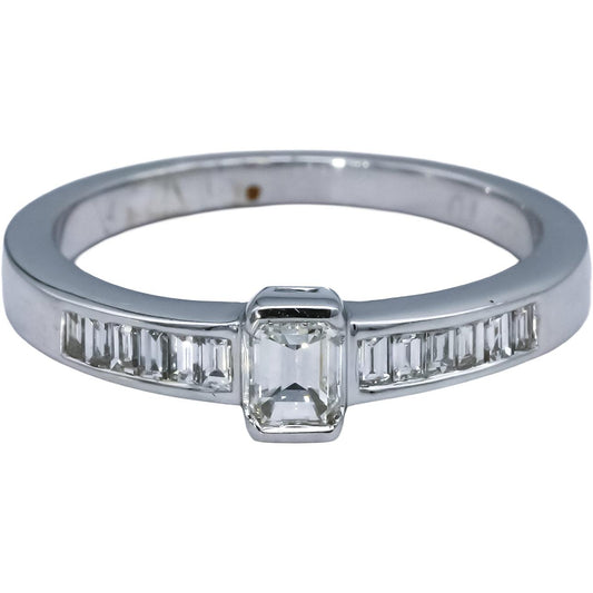 18k White Gold VS Emerald & Baguette Cut Diamond Ring 0.75CT Size 7