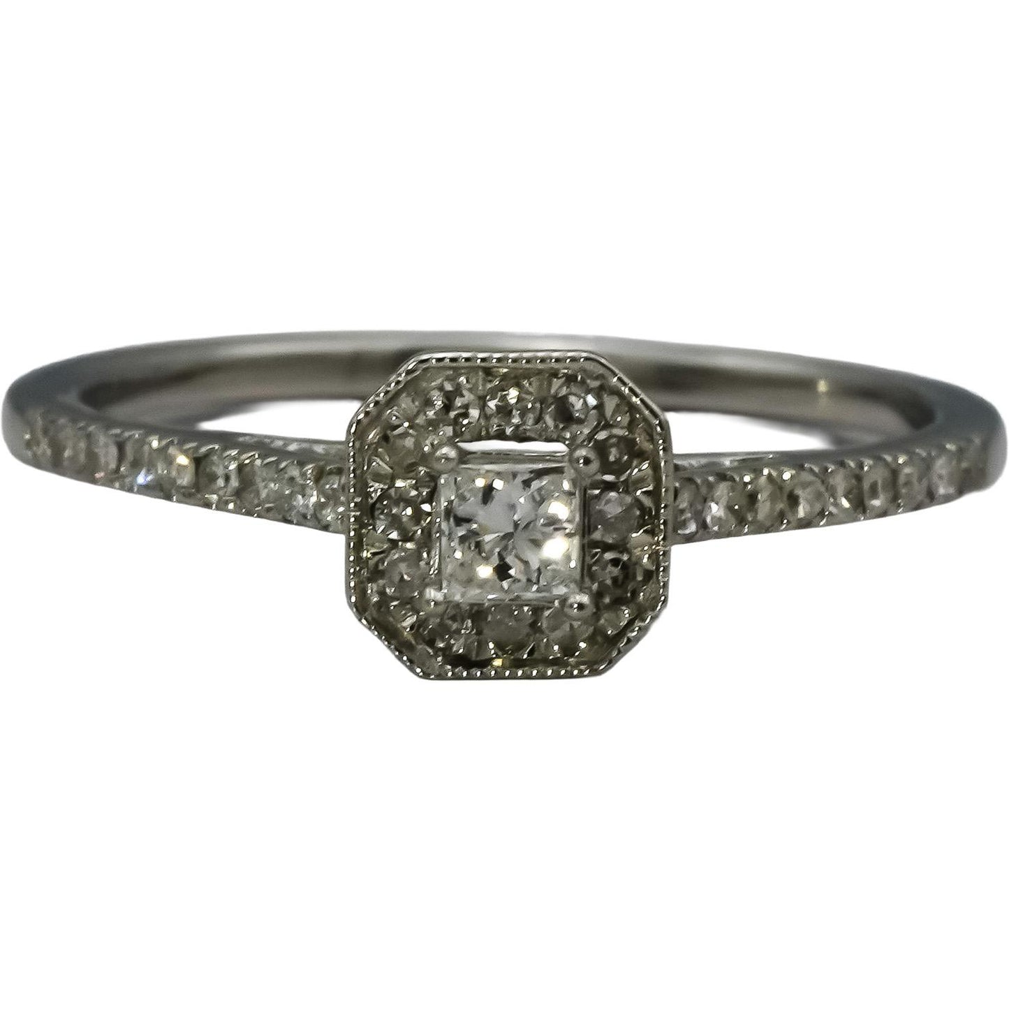 14k White Gold Princess and Round Diamond Halo Ring 0.40CT Size 7