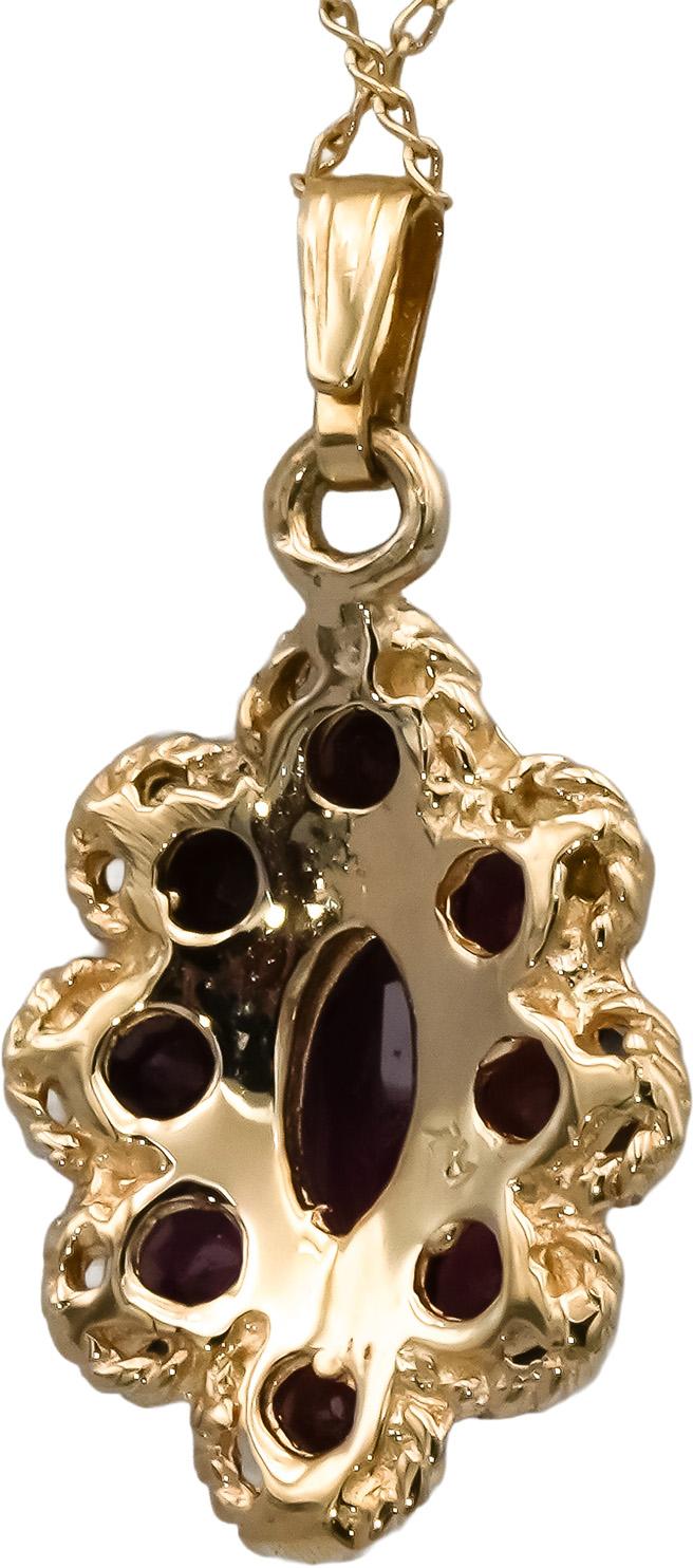 14k Yellow Gold Oval and Round Garnet Cluster Pendant Necklace 1.30CT