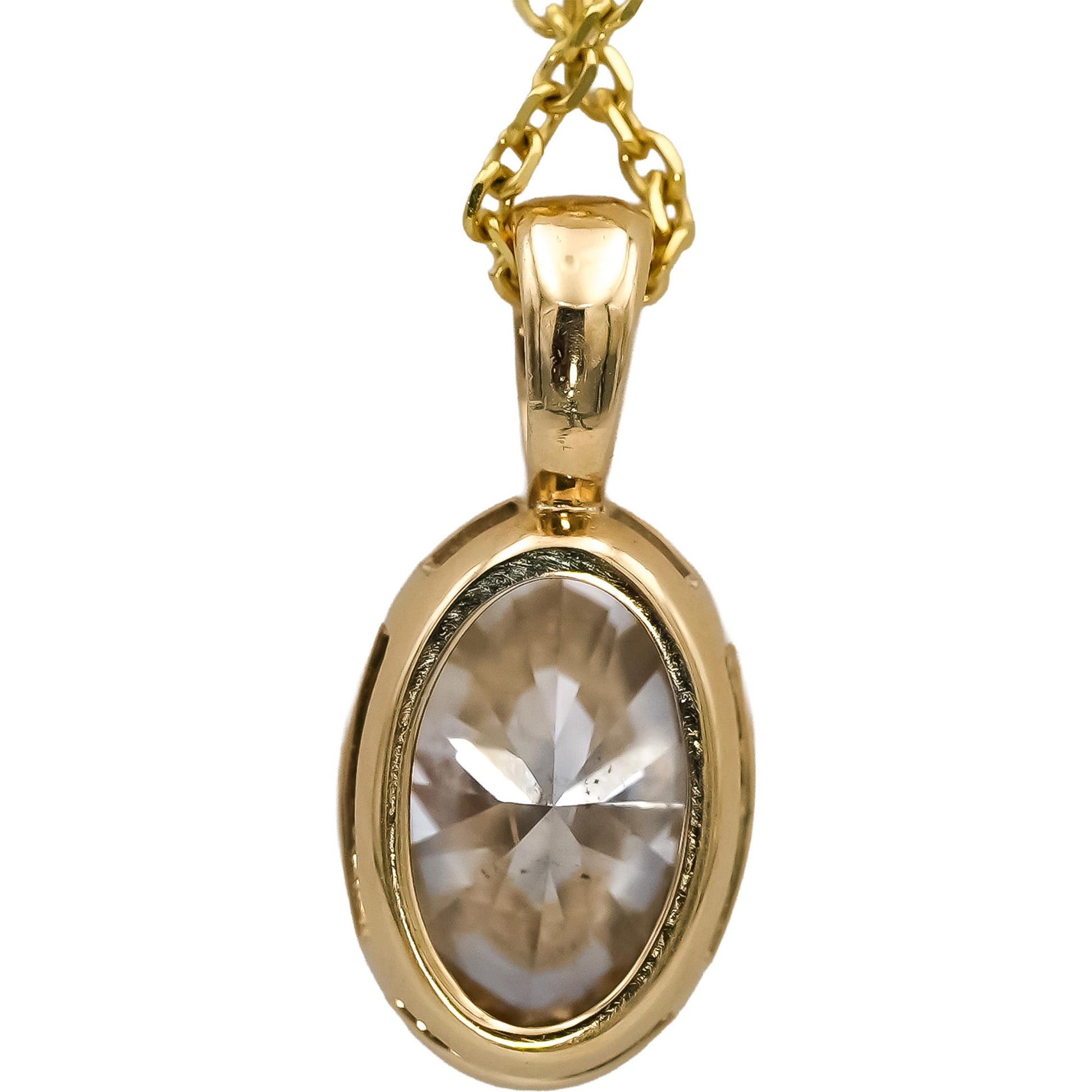 18k & 14k Yellow Gold Oval Cut Diamond Solitaire Pendant Necklace 1.54CT