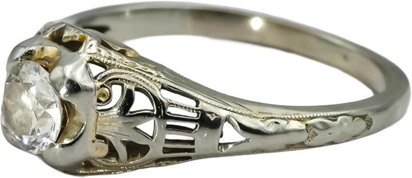 Vintage Filigree Antique 10k White Gold VS Diamond Ring 0.40CT Size 5.5