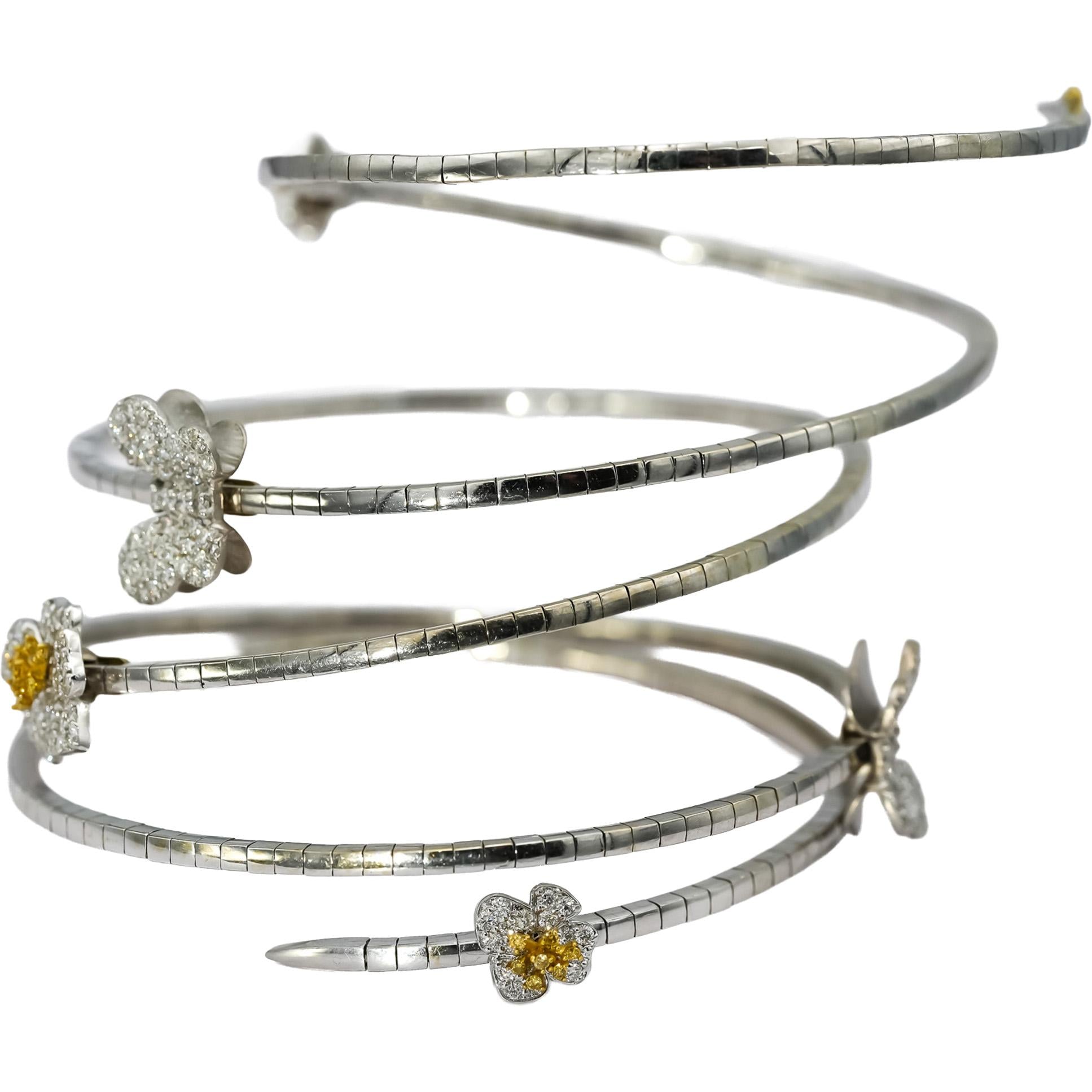 STAMBOLIAN 18k White Yellow Gold VS Diamond Flex Bangle Bracelet 1.25CT