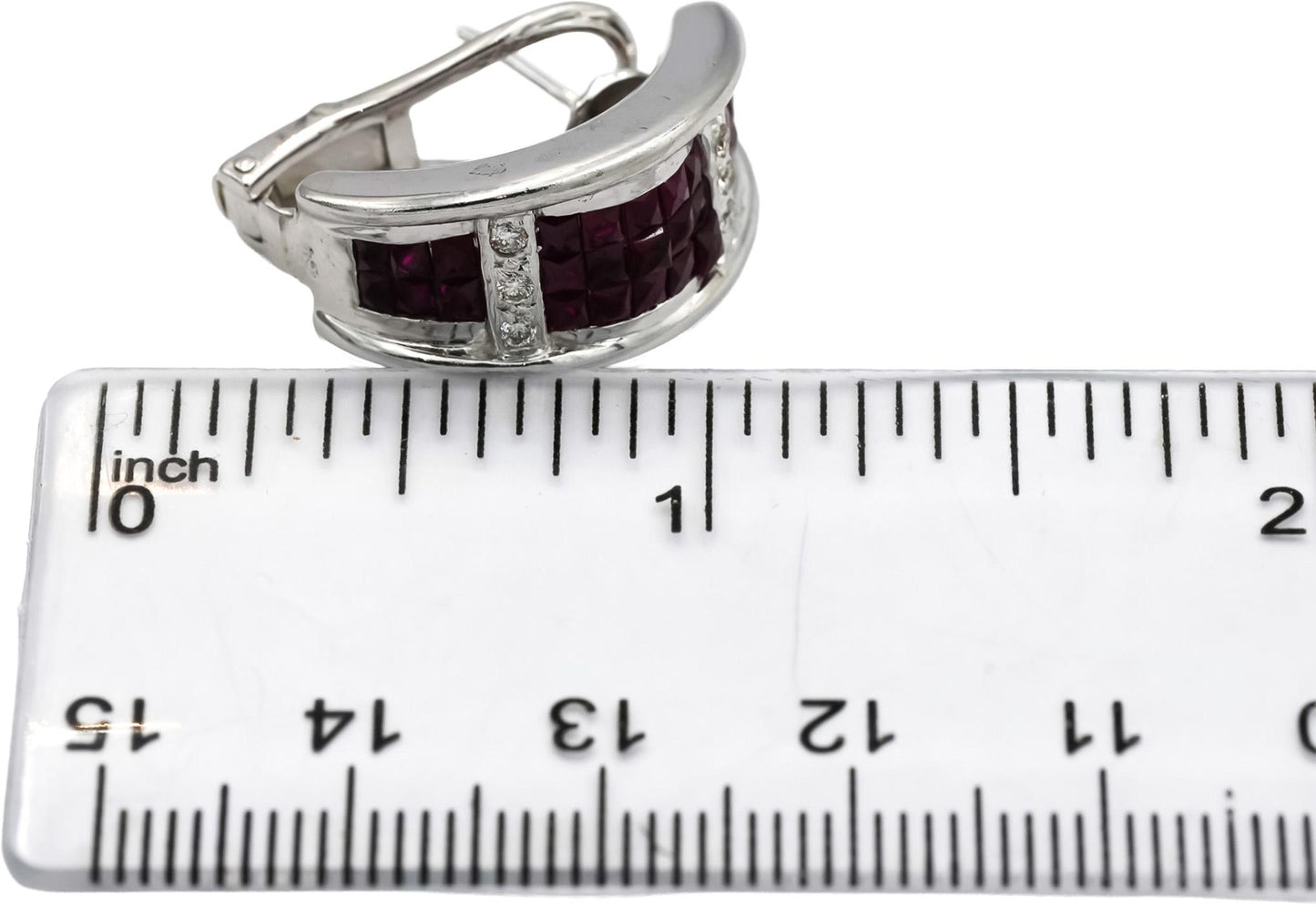 18k White Gold Diamond and Ruby Cluster Curved Earrings 2.70CTW