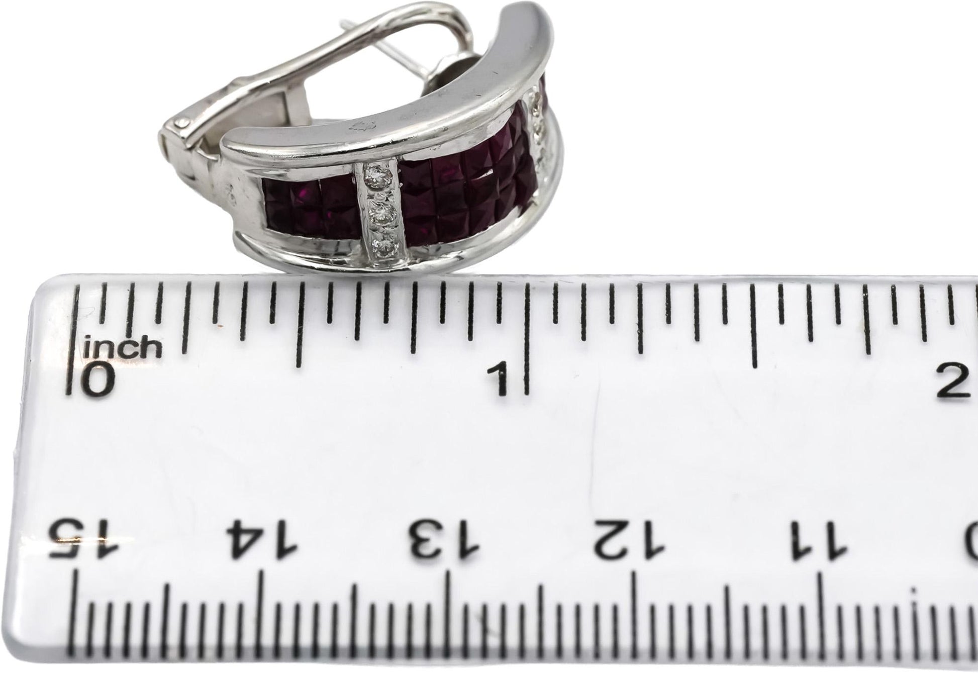 18k White Gold Diamond and Ruby Cluster Curved Earrings 2.70CTW