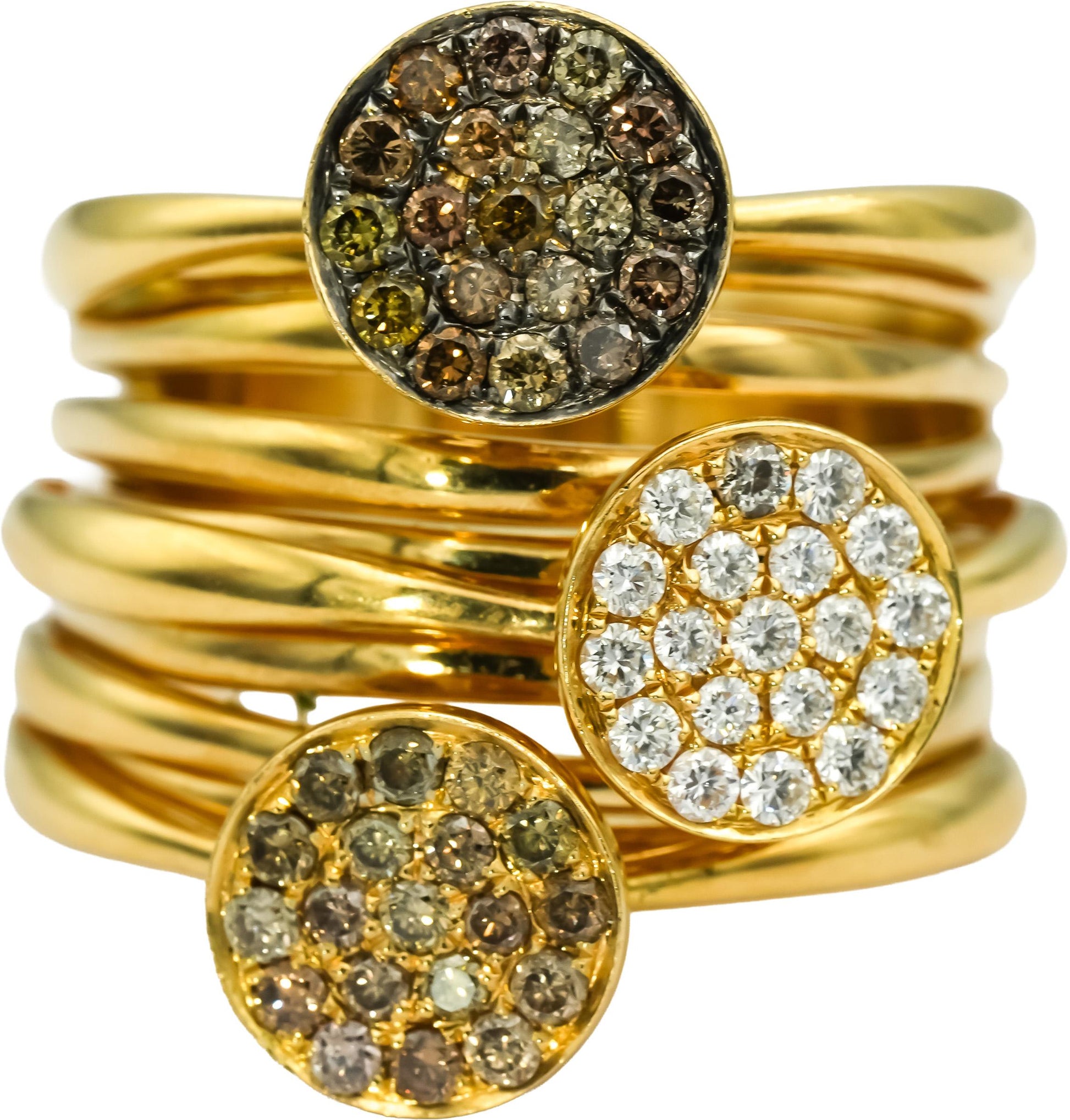18k Yellow Gold VS Round Diamond Cluster Multi-Band Ring 1.0CT Size 10.5