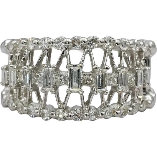 18k White Gold VS Princess Round Baguette Diamond Cocktail Ring 1.0CT Size 6.5