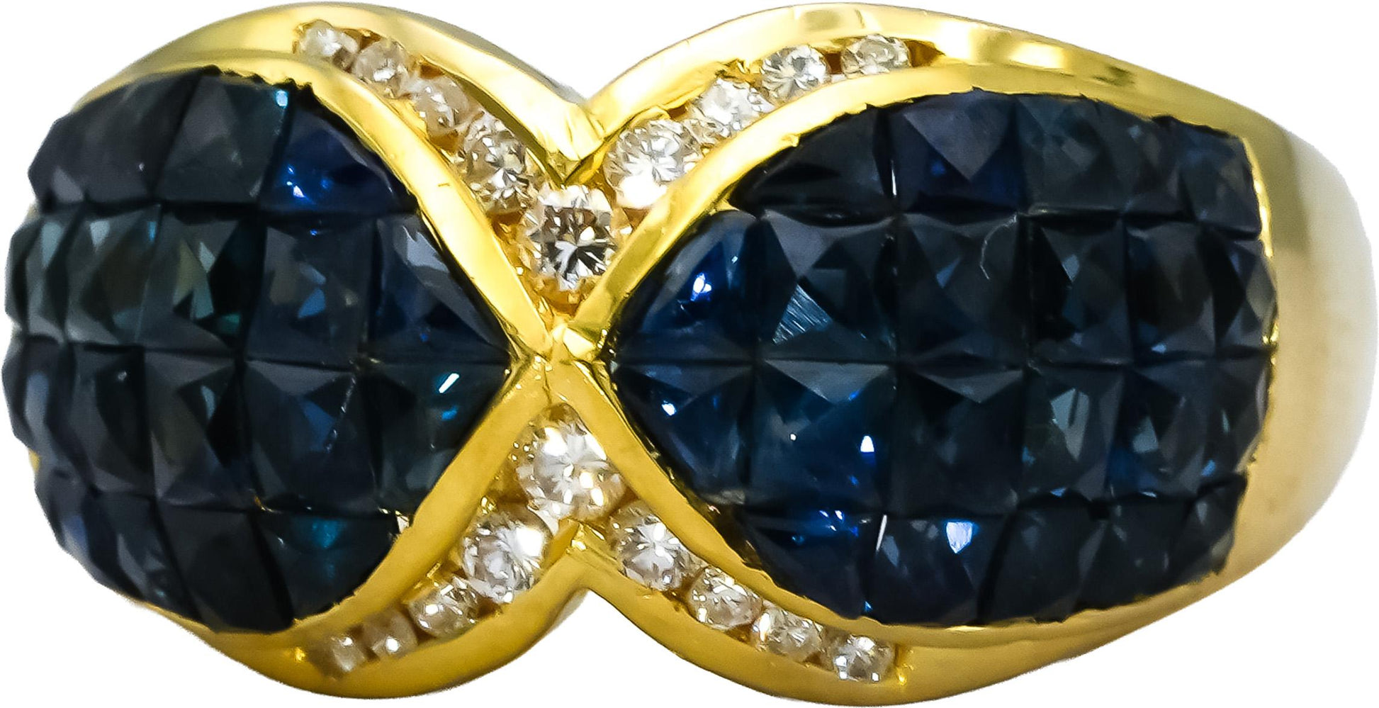 18k Yellow Gold VS Diamond & Blue Sapphire Cluster Cocktail Ring 4.60CTW Size 7