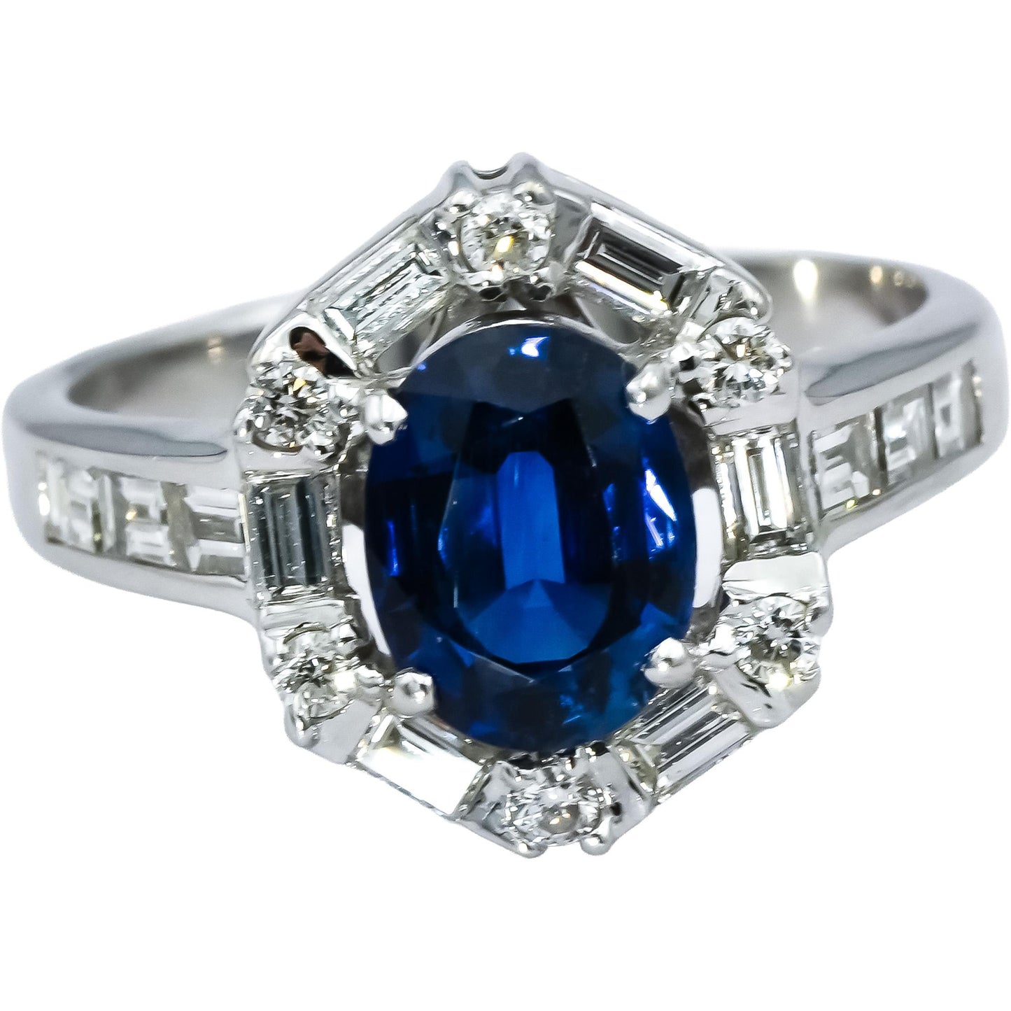 18k White Gold Diamond and Blue Sapphire Cocktail Ring 2.10CTW Size 6.5
