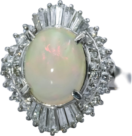 Platinum VS Diamond and Cabochon Opal Cocktail Ring 3.30CTW Size 6.25