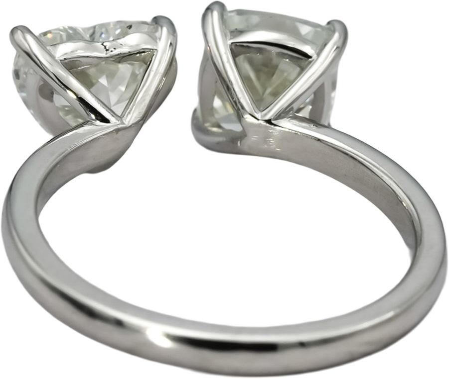 GIA Certified 18k White Gold Cushion & Heart Cut Two Stone Diamond Ring 3.21CT