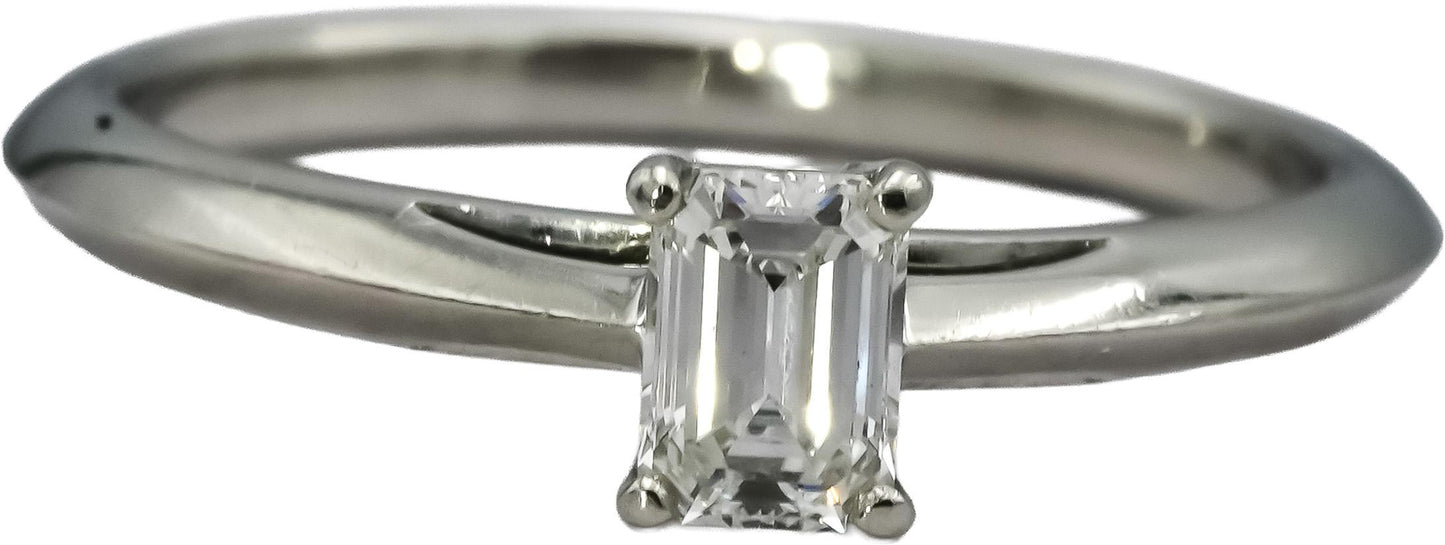TIFFANY & CO. Platinum Emerald Cut VS Diamond Solitaire Ring 0.35CT Size 5.75