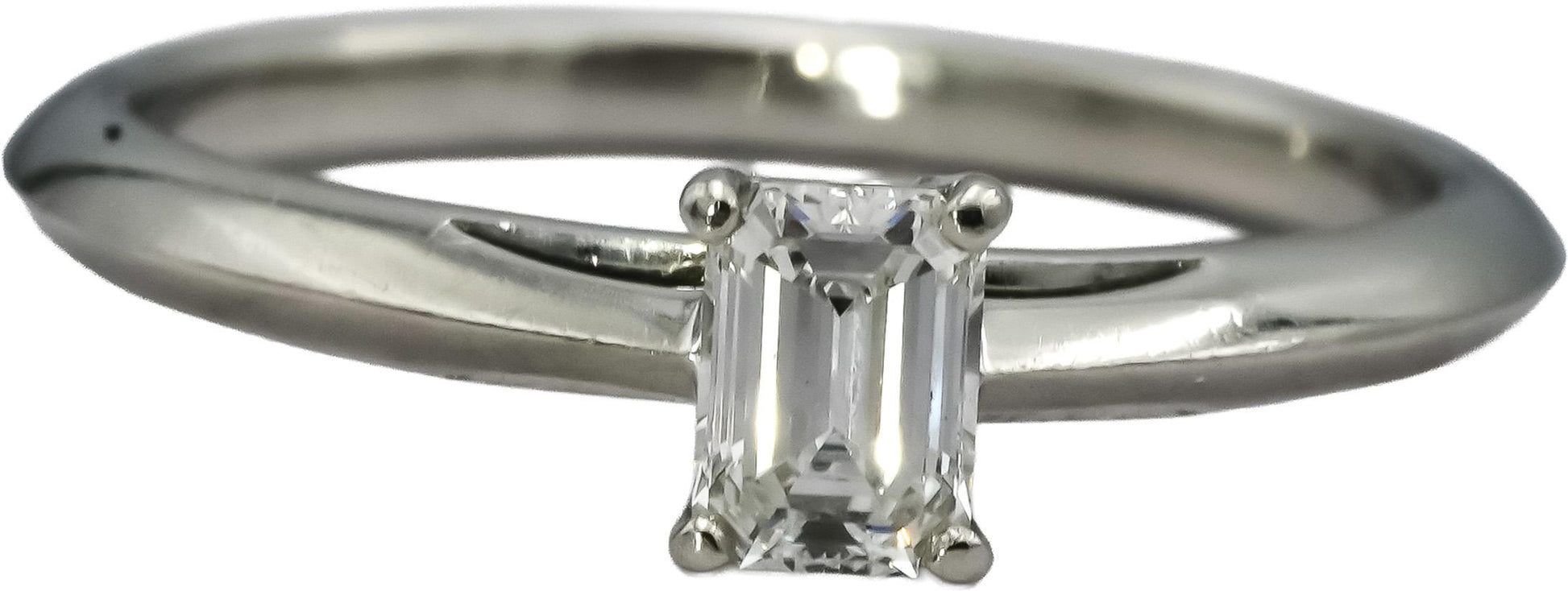 TIFFANY & CO. Platinum Emerald Cut VS Diamond Solitaire Ring 0.35CT Size 5.75