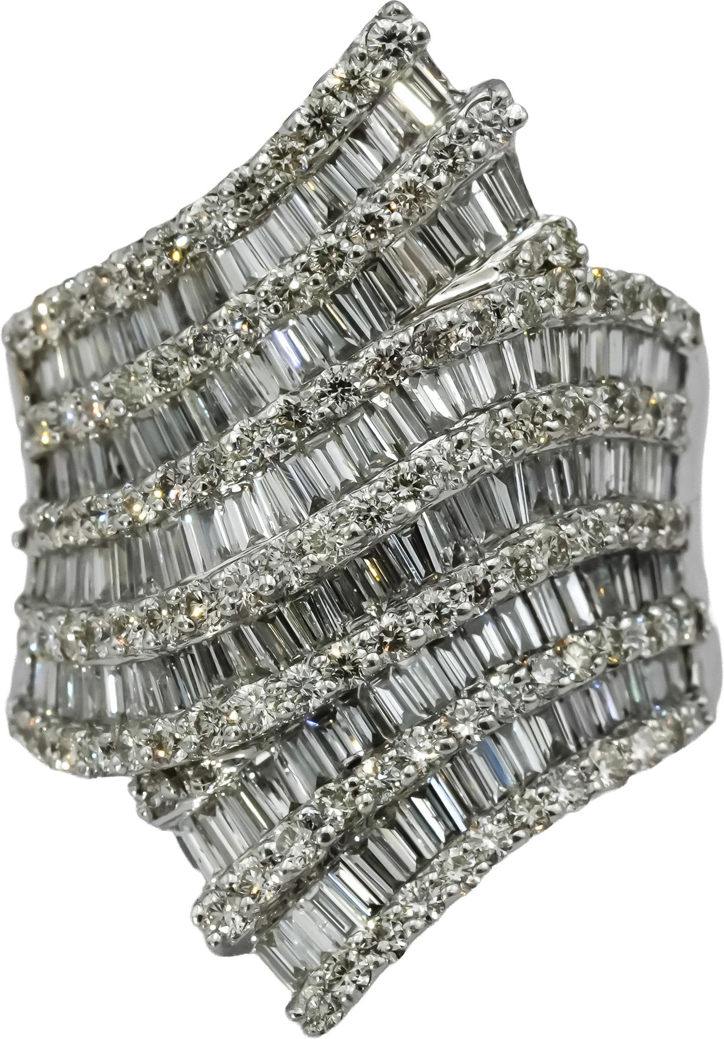 14k White Gold Round & Baguette VS Diamond Cluster Cocktail Ring 3.0CT Size 7