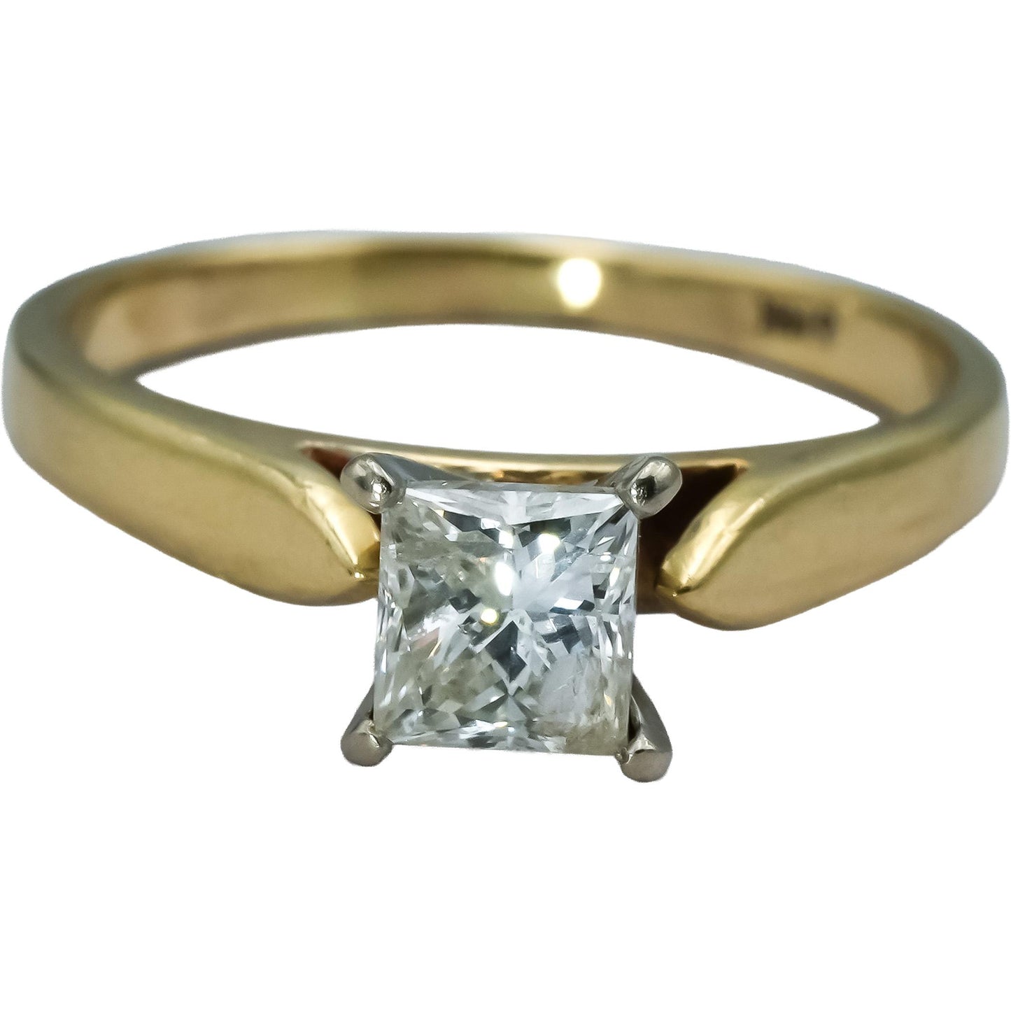14k Yellow Gold Princess Cut Diamond Solitaire Ring 0.95CT Size 6.5