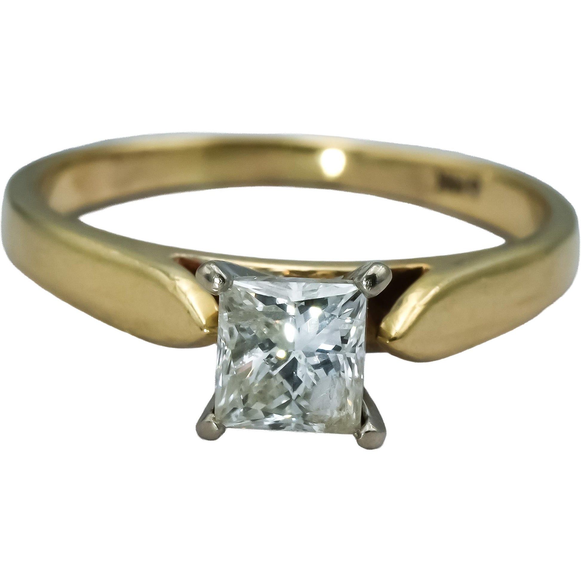 14k Yellow Gold Princess Cut Diamond Solitaire Ring 0.95CT Size 6.5