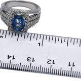 18k White Gold Blue Sapphire and Diamond Cocktail Ring 3.10CTW Size 6.75