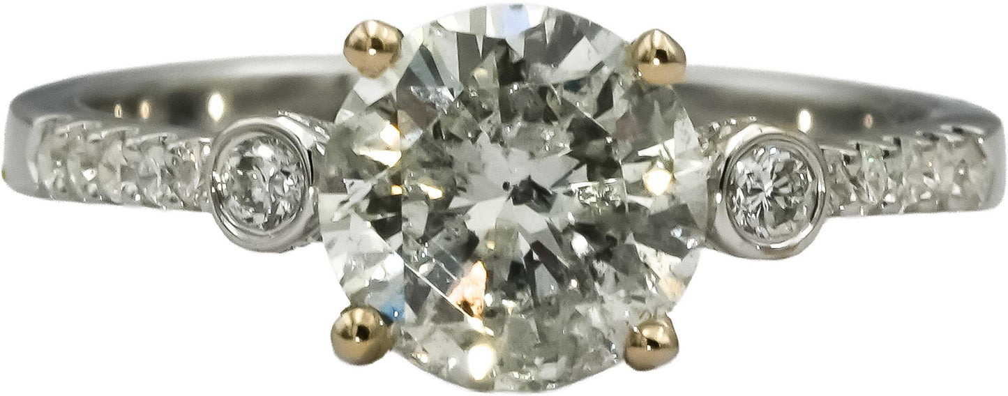 18k White Gold Round Diamond Engagement Ring 1.82CT w/ 1.60CT Center Size 6.75