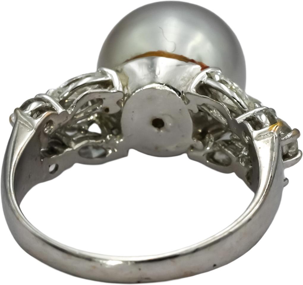 18k White Gold VS Diamond and 11.5mm Pearl Cocktail Ring 1.25CT Size 7.5