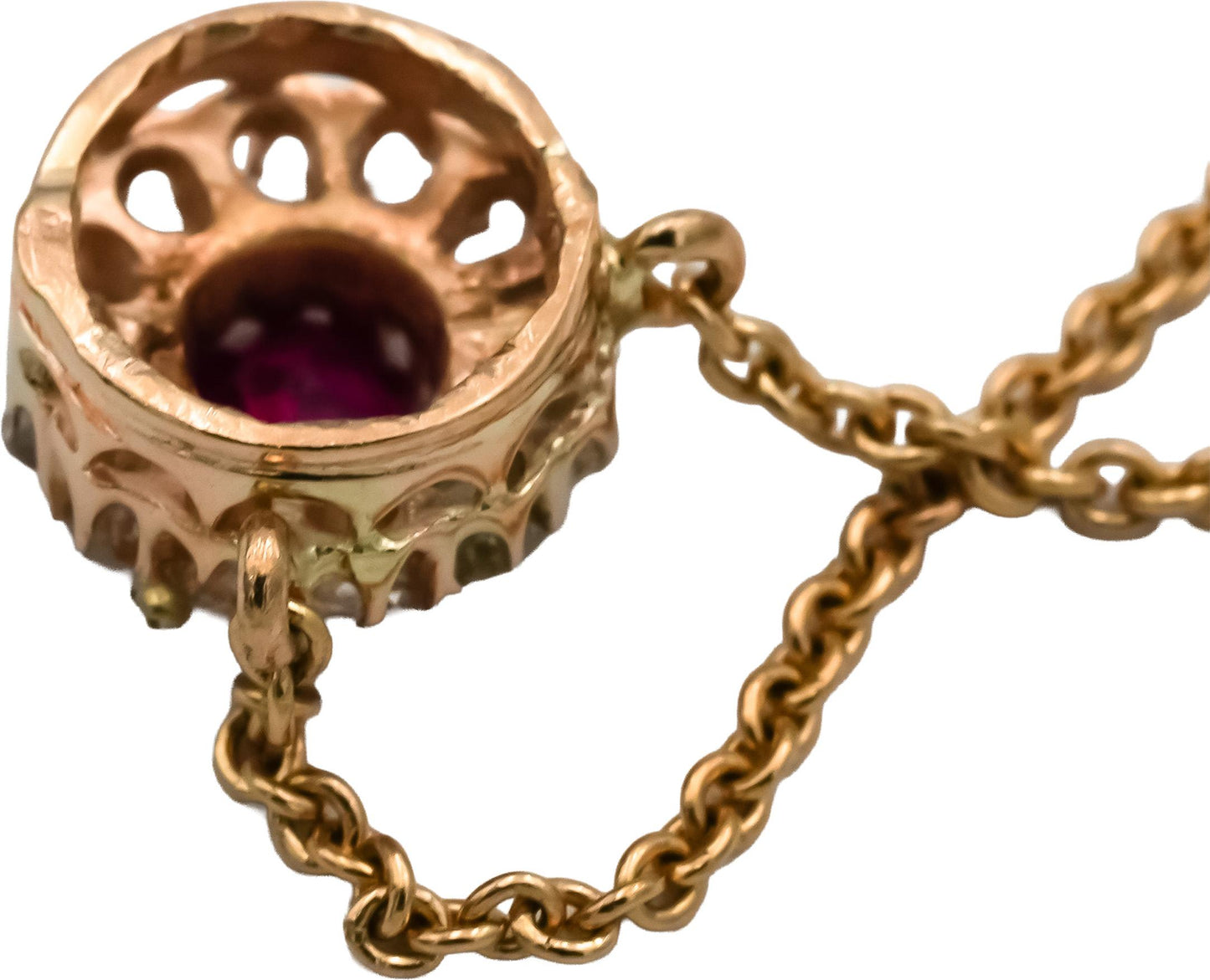 Vintage Antique 18k Yellow Gold Old Mine Diamond and Ruby Pendant Necklace .70CT