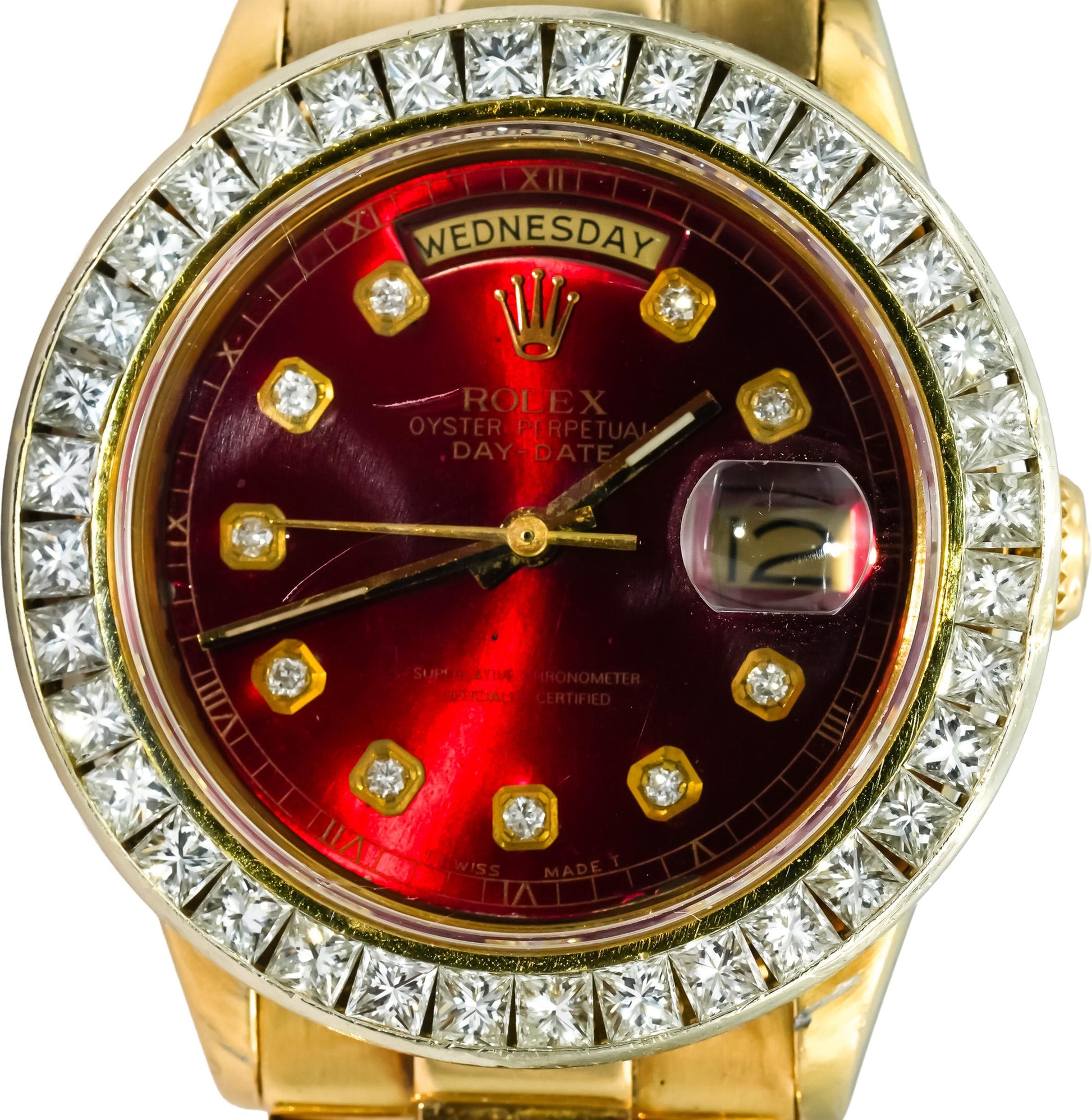 ROLEX 18k Gold Day-Date 36 Custom Diamond Bezel & Dial Watch 5.0CT Ref. 18038