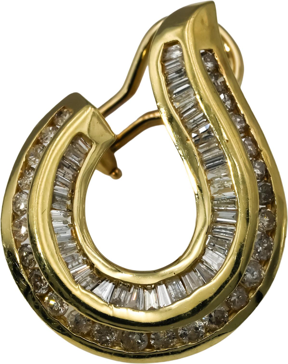 14k Yellow Gold Round and Baguette Cut Diamond Drop Earrings 2.50CT