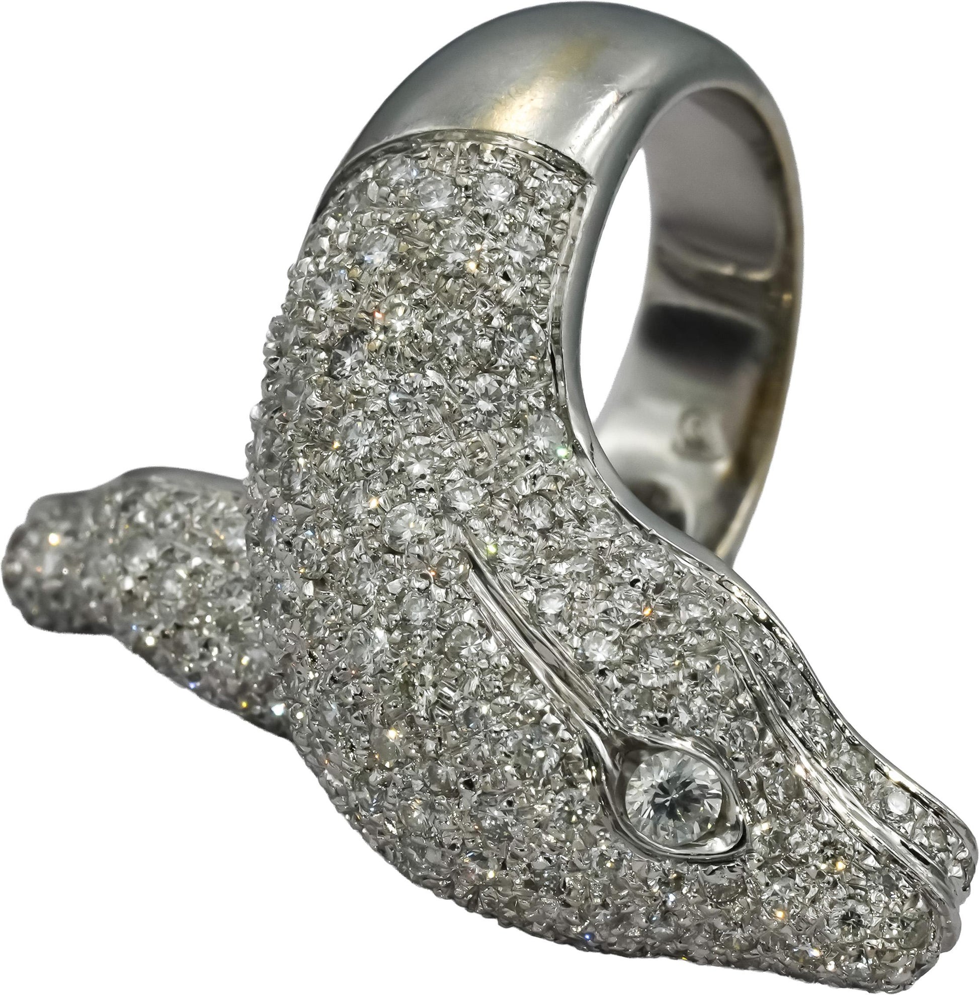 18k White Gold VS Round Diamond Cluster Snake Ring 3.50CT Size 7