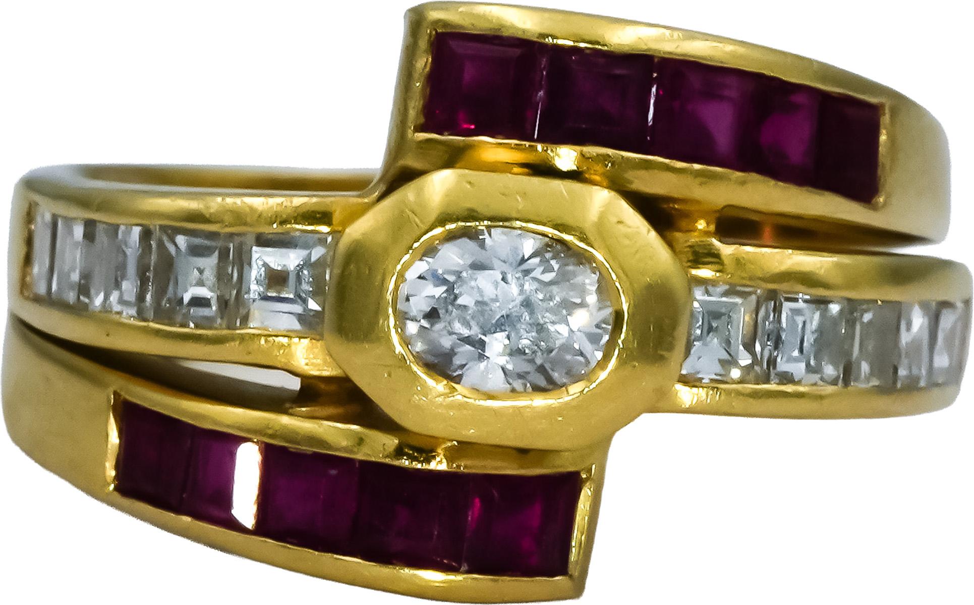 18k Yellow Gold Diamond and Ruby Cocktail Ring 1.60CT Size 7.5