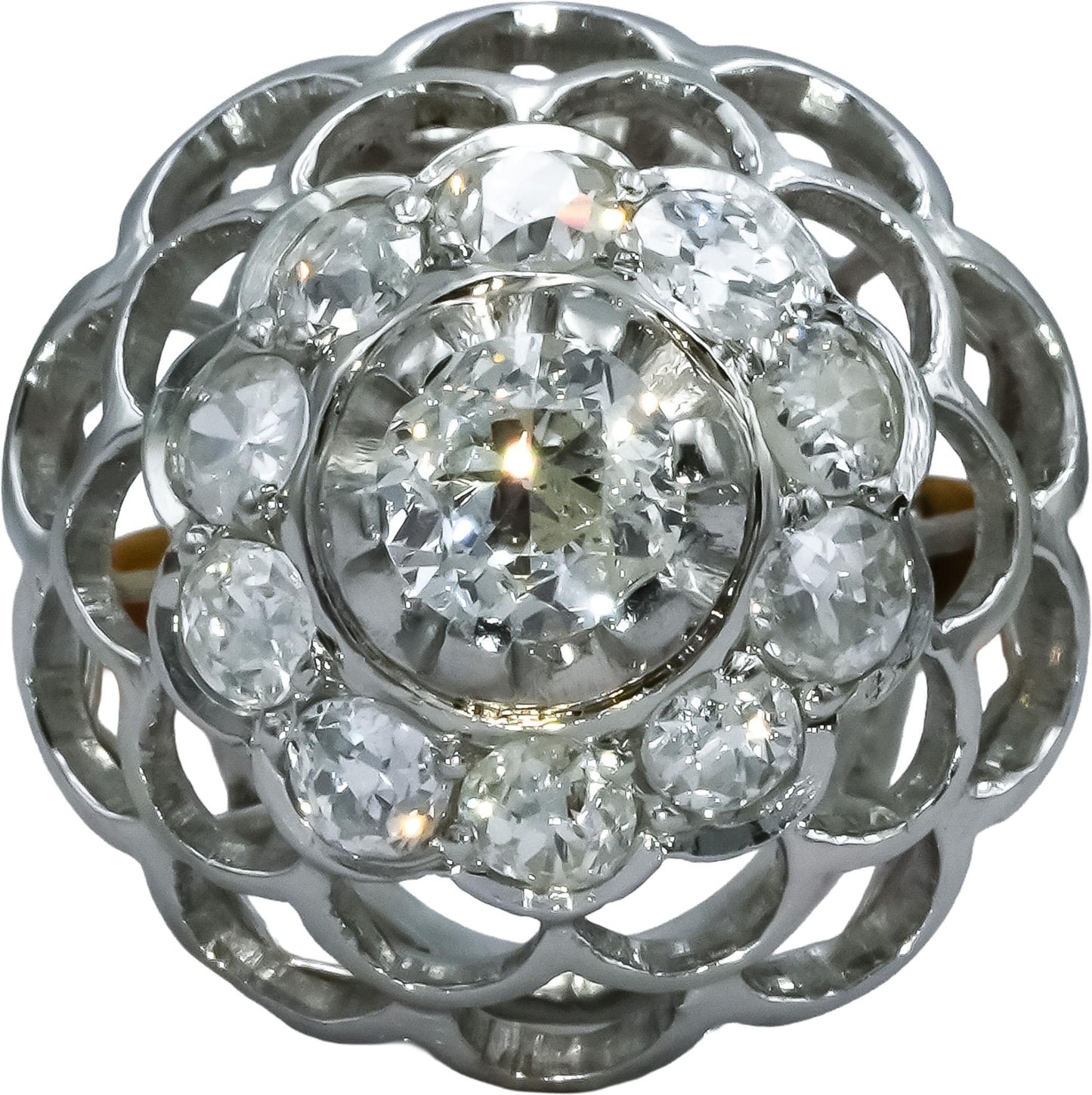 Vintage Antique 14k White & Yellow Gold Old Euro Cut Diamond Filigree Ring 1.0CT