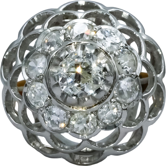 Vintage Antique 14k White & Yellow Gold Old Euro Cut Diamond Filigree Ring 1.0CT