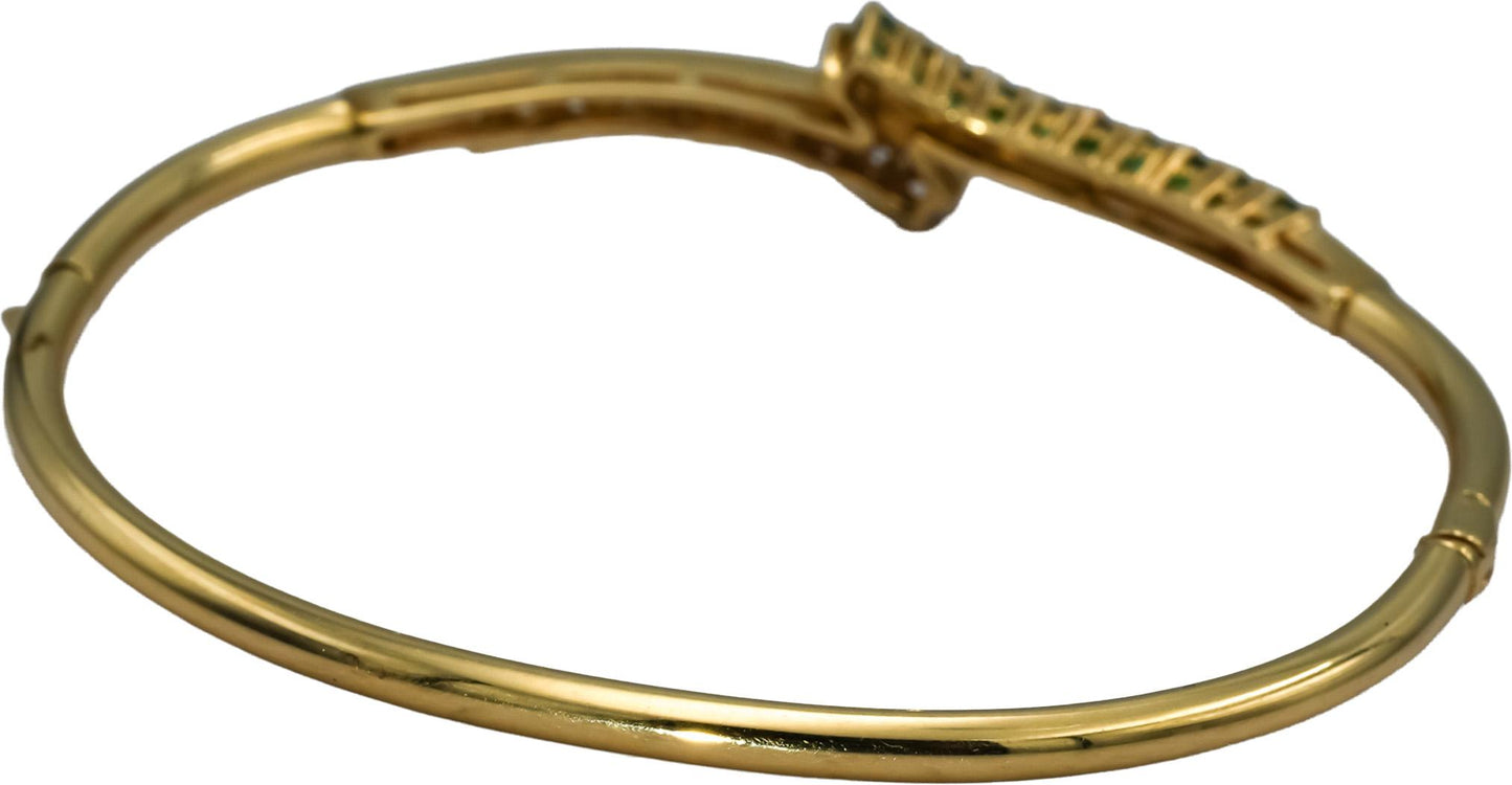 14k Yellow Gold VS Diamond and Emerald Bypass Bangle Bracelet 0.68CT