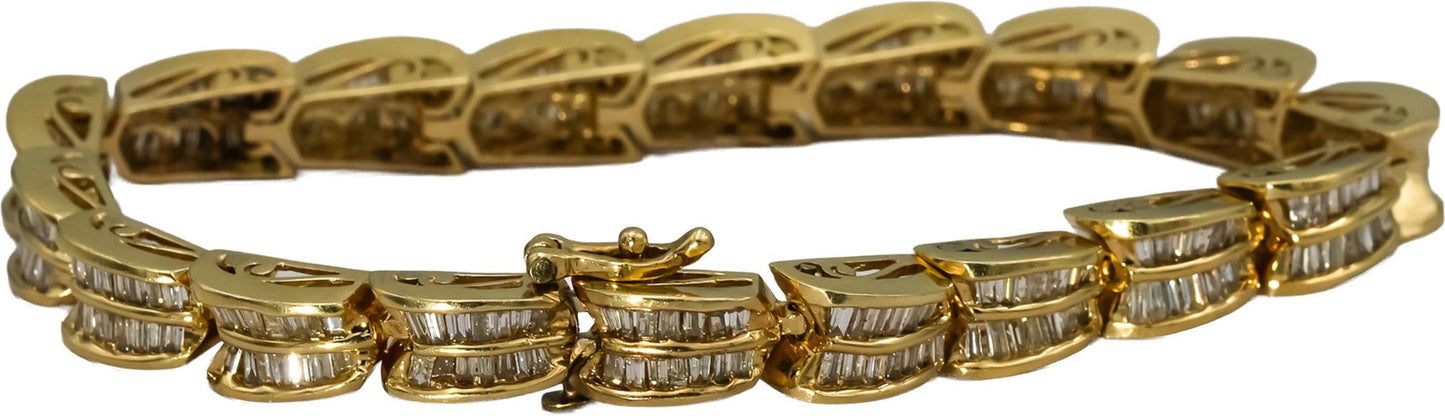 14k Yellow Gold Baguette Cut Diamond Link Bracelet 5.0CT